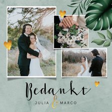 Bedankkaartje bruiloft stijlvol botanisch met fotocollage