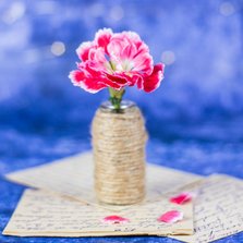 Beste wensenkaart met een roze bloem in een vaas