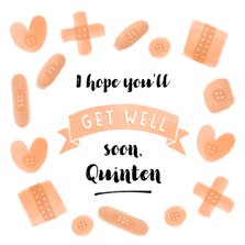 Beterschapskaart met pleisters en tekst get well soon