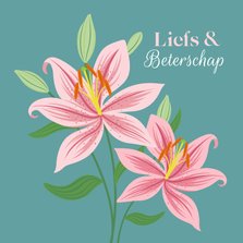 Beterschapskaart met roze lelies