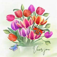 Beterschapskaart met tulpen en vlinders