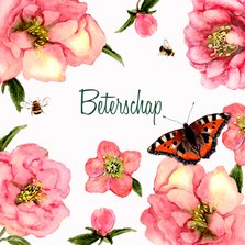Beterschapskaart Zachte bloemen met vlinder