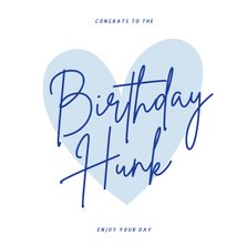 Blauwe verjaardagskaart met hart birthday hunk