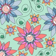 Bloemenkaart - fantasie bloemen met kleurplaat