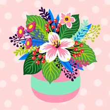 Bloemenkaart met illustratie van een kleurrijk boeket