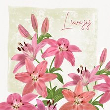 Bloemenkaart waterverf roze lelies 