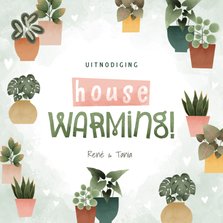 Botanische uitnodiging housewarming met planjes en hartjes