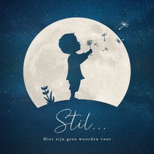 Condoleancekaart kind met silhouet van jongen in maan