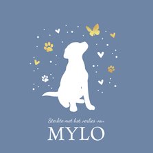 Condoleancekaart met hond, vlinder, hartjes en voetstapjes