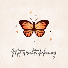 Condoleancekaart vlinder hartjes met oprechte deelneming 