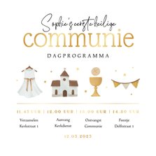 Dagprogramma tijdlijn communie feestje goud illustraties