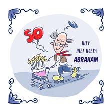 Delfts blauw 50 jaar met Abraham en rollator