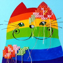 Dierenkaart regenboog kat
