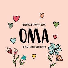 Dikke knuffel oma - hearts and flowers - moederdagkaart