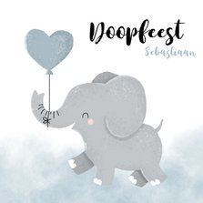 Doopfeest uitnodiging met olifantje en blauwe ballon