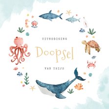 Doopkaart uitnodiging doopsel oceaan dieren walvis