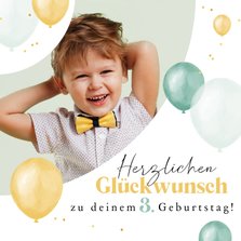 Duitse verjaardagskaart met ballonnen voor een jongen