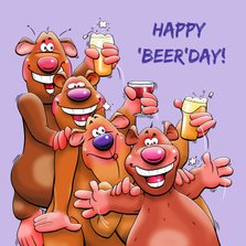 Een leuke en grappige verjaardagskaart met 4 beren