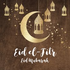Eid el-Fitr religiekaart maan lantaars goud velvet bruin
