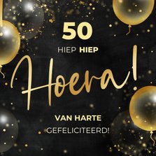 Feestelijke verjaardagskaart hoera met gouden ballonnen