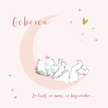 Felicitatie geboorte baby op roze maan met sterren