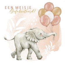 Felicitatie geboorte meisje met olifantje en ballonnen