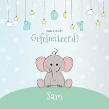 Felicitatie geboorte met een schattig olifantje en sterren