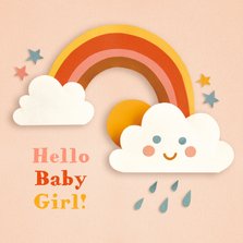 Felicitatie geboorte met regenboog en wolkje roze