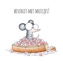 Felicitatie kaartje meisje beschuit met muisjes