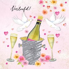Felicitatie trouwkaart champagne