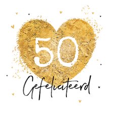 Felicitatiekaart 50 jaar getrouwd goud hart champagne