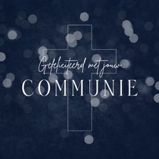 Felicitatiekaart communie kruis lichtjes blauw