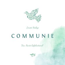 Felicitatiekaart communie met waterverf en duif van bloemen
