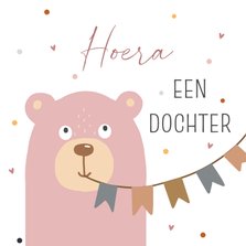Felicitatiekaart geboorte - beer confetti meisje