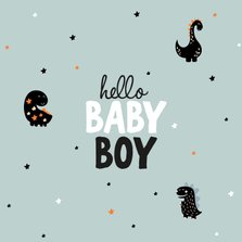 Felicitatiekaart geboorte jongen dino sterren