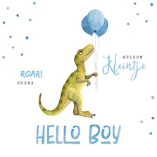 Felicitatiekaart geboorte jongen dinosaurus confetti ballon