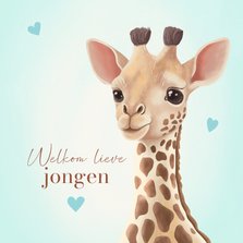 Felicitatiekaart geboorte jongen giraf met hartjes