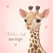 Felicitatiekaart geboorte meisje giraf met hartjes