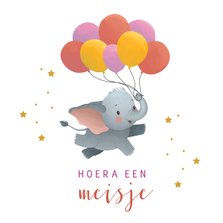 Felicitatiekaart geboorte meisje olifant met ballonnen