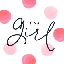 Felicitatiekaart geboorte meisje roze dots watercolor