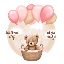 Felicitatiekaart geboorte meisje schattige beer en ballonnen