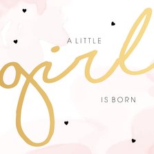 Felicitatiekaart geboorte meisje waterverf roze