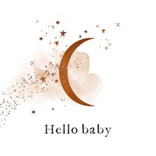 Felicitatiekaart geboorte met maantje en sterretjes in koper
