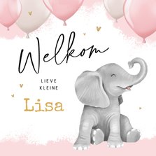 Felicitatiekaart geboorte olifant waterverf ballonnen meisje