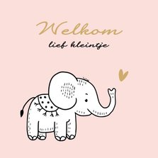 Felicitatiekaart geboorte olifantje met roze achtergrond