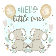 Felicitatiekaart geboorte - Olifantjes tweeling jongen