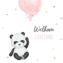 Felicitatiekaart geboorte pandabeer met ballon en confetti