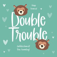 Felicitatiekaart geboorte tweeling double trouble beren hart