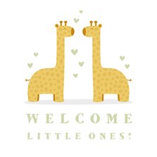 Felicitatiekaart geboorte tweeling giraf met hartjes