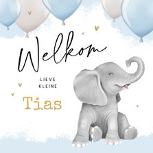 Felicitatiekaart geboorte welkom olifant waterverf ballonnen